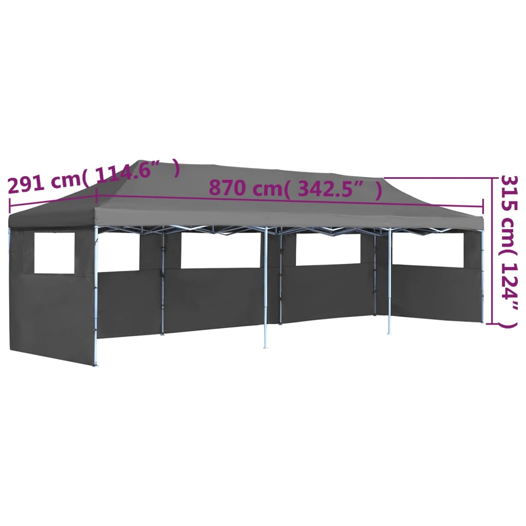 Tente de réception pliable anthracite avec 5 parois 3x9m 